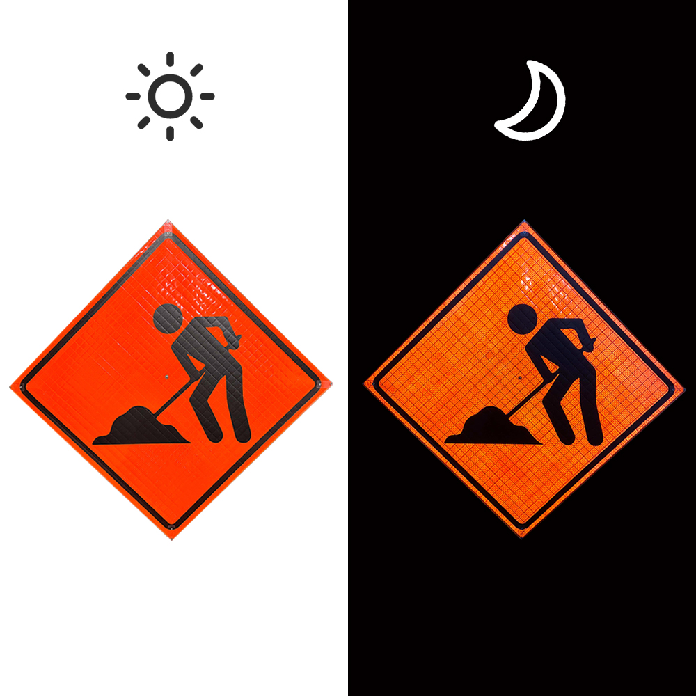 48 Inch Men at Work Roll Up Reflective Traffic Sign - 